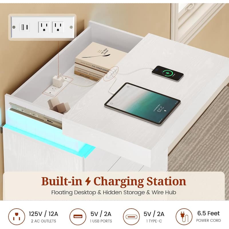 Bedroom Dresser Drawers with LED Light Power Outlet Chest of Drawer