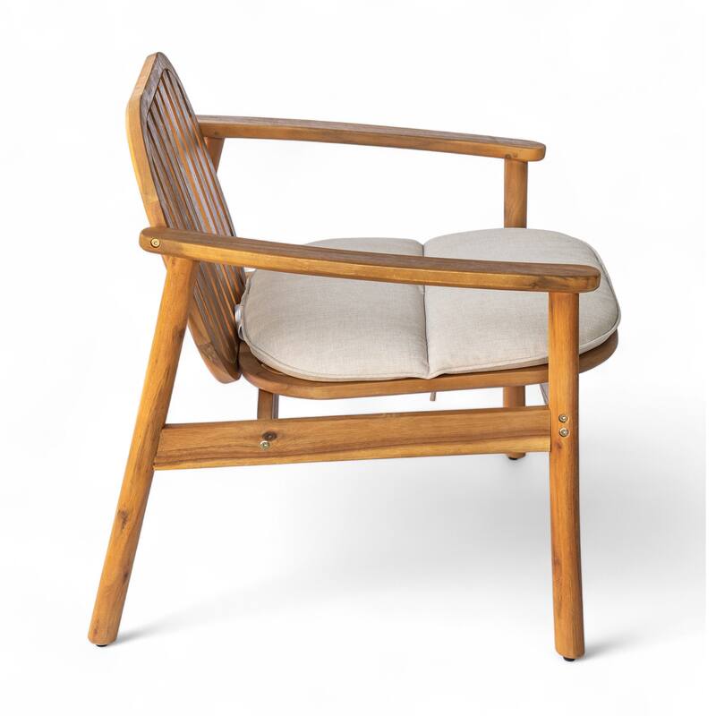 Roomfitters Meja Outdoor Acacia Wood Club Chairs with Slatted Back and Cushion, Teak Finish Set of 2 - Set of 2