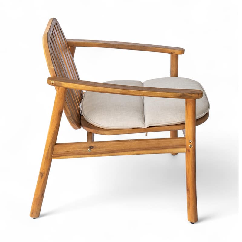 Wood Club Chairs Set of 2 Armchairs with Cushions, Lounge Chair Reading Chair Accent Chair with Slatted Back