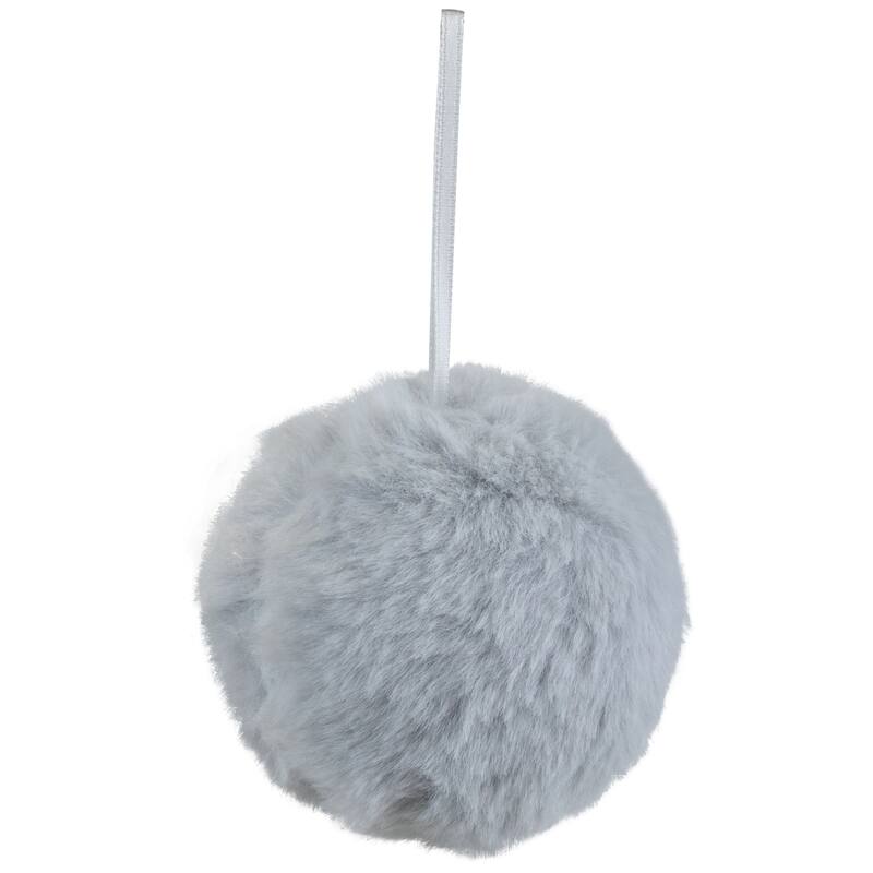 3" Light Gray Furry Plush Ball Hanging Christmas Ornament