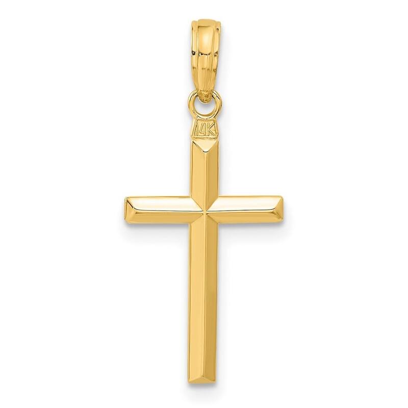 Curata 14k Yellow Gold 18" Polished Beveled Stick Cross Necklace - 12x27.5mm
