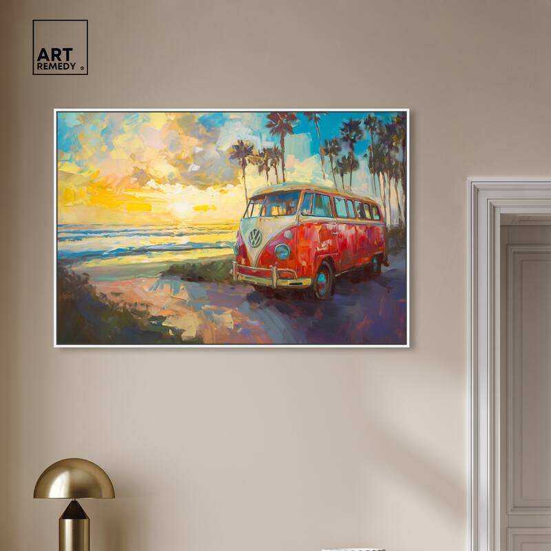 Art Remedy Memories At The Beach Framed Colorful Coastal 1 Piece Canvas Wall Art