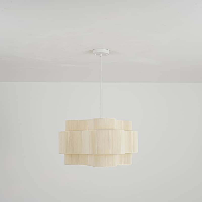 1-Light Bohemian Coastal Hand-Woven Off-White Cotton Thread Drum Chandelier for Bedroom, Porch