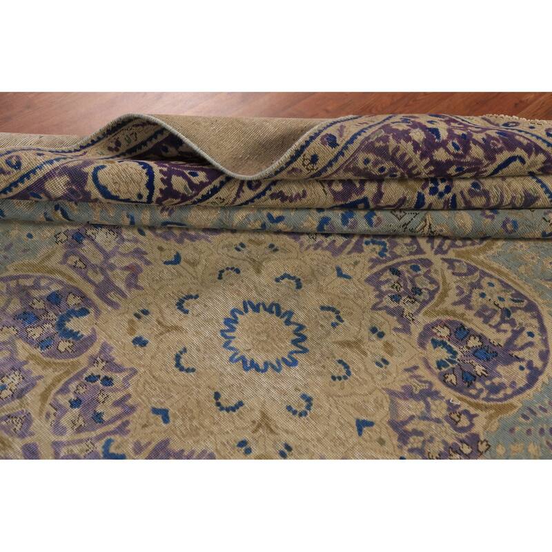 Floral Blue Medallion Tabriz Persian Area Rug Hand-Knotted Wool Carpet - 9'5"x 12'4"