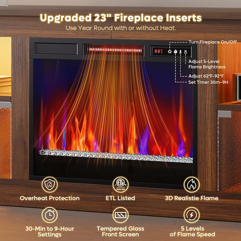 Bestier 63 in. Freestanding Media Console Electric Fireplace TV Stand Fits TV's Up to 70 in. with Cabinet - 62 inches