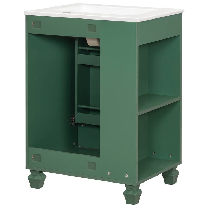 24" Bathroom Vanity with Sink, Bathroom Cabinet with Door Shelf, Side Open Storage, Solid Wood Frame,Soft Closing Door