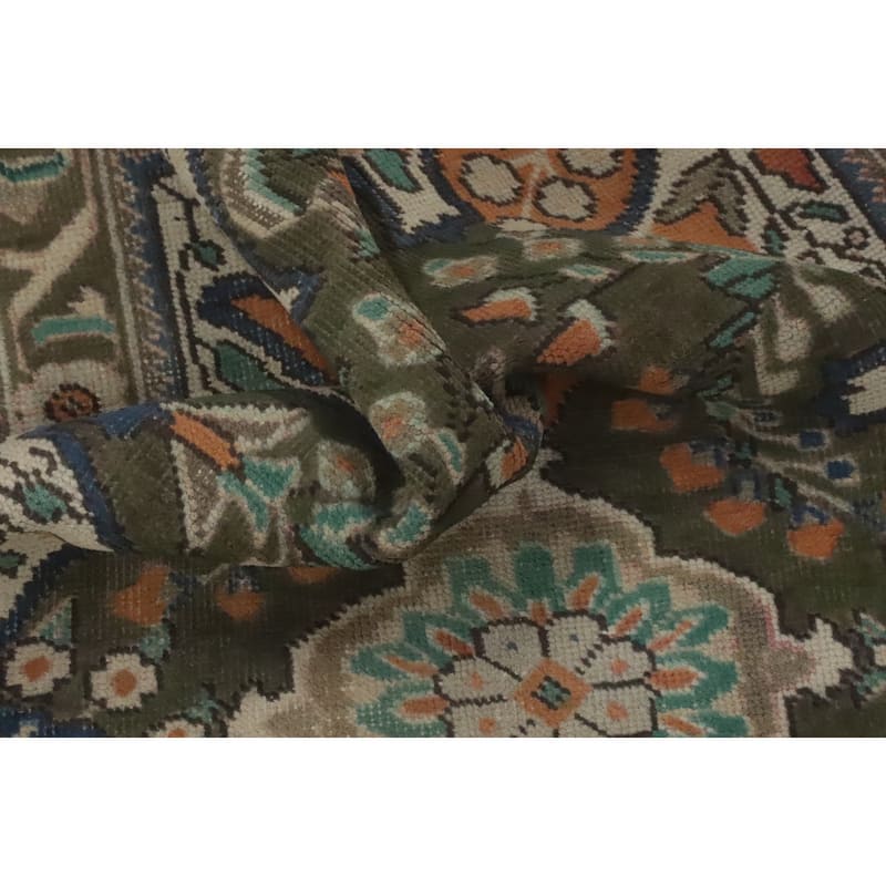 Hand Knotted Oriental 100% Wool Carpet Traditional Floral Green Tabriz Area Rug - 4' 10'' X 3' 3''