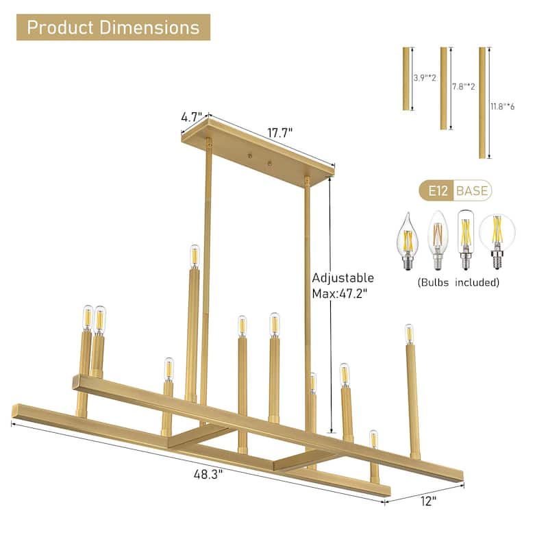 LamQee Mid Century Chandelier Rustic Sputnik Gold Ceiling Light - Large