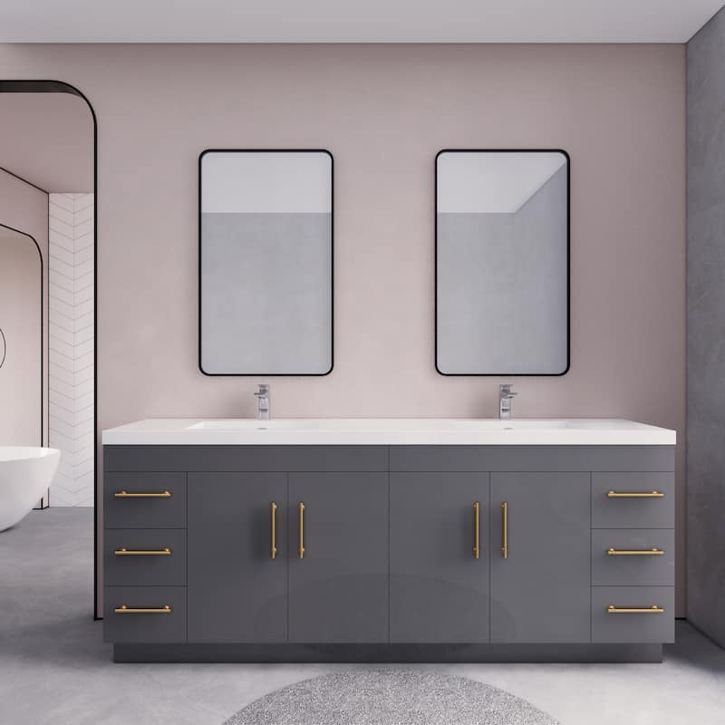 Eliza 84'' Freestanding Vanity with Double Sink - 84'' Width - High Gloss Grey