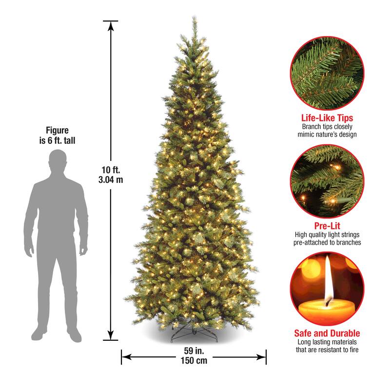 National Tree Company 10 ft. Tiffany Fir Slim Tree with Clear Lights - 10 Foot