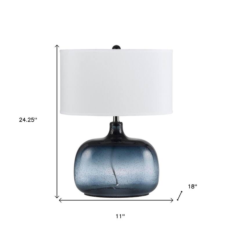 24 Inch Blue Glass Table Lamp with White Shade for Modern Home Decor - 18" x 11" x 24.25"