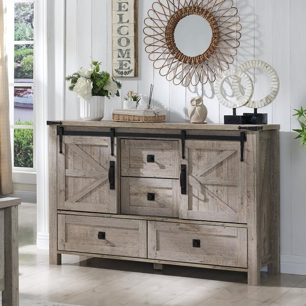 4 Pieces Bedroom Sets Full Size Farmhouse Platform Bed With Wooden Strip Decoration, 2 Storage Nightstands And A 6-Drawer Dresser With Metal Handle