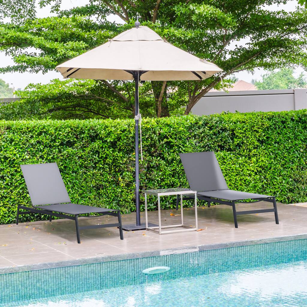HAPPATIO1-piece Outdoor Patio Chaise Lounge Chair with Breathable Textilene Fabric (Gray)