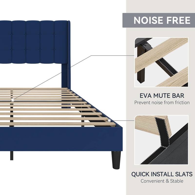 Platform Bed Frame with Upholstered Headboard and Wingback