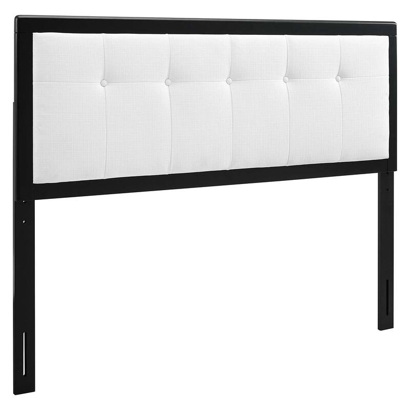 Marlin Traditional White Fabric Button Tufted King Size Black Wooden Headboard