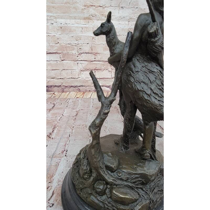 Native American Indian Shaman Holding Deer And Turkey Bronze Sculpture Statue