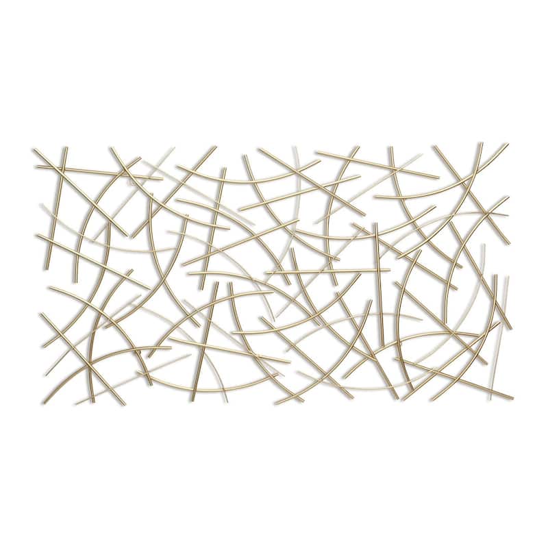 HomeRoots 24" X 44" Gold Abstract Lines Metal Hanging Dimensional Sculpture