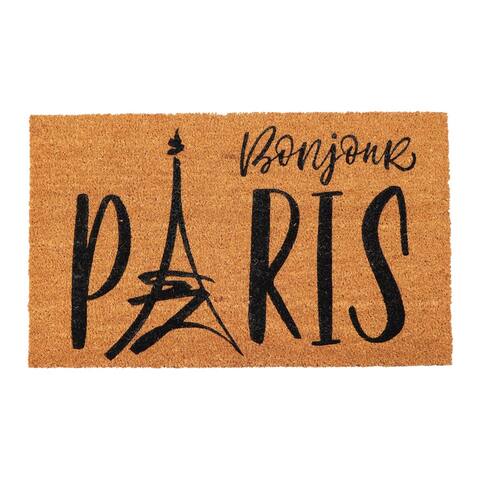 Sheltered Coconut Door Mat Printed Bonjour Paris 30x18 Natural