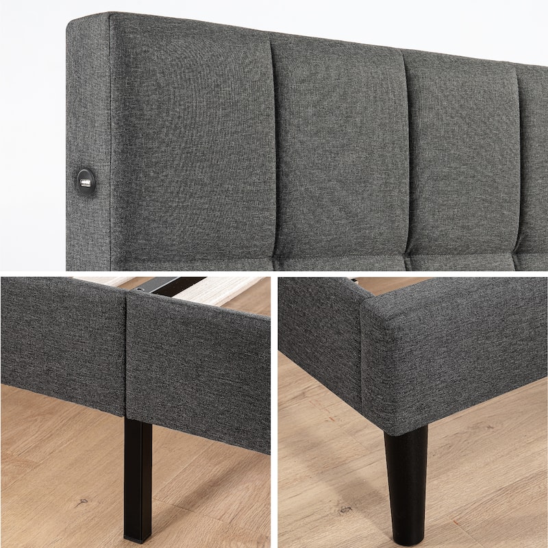 Priage by ZINUS Upholstered Stitched Platform Bed with USB Ports