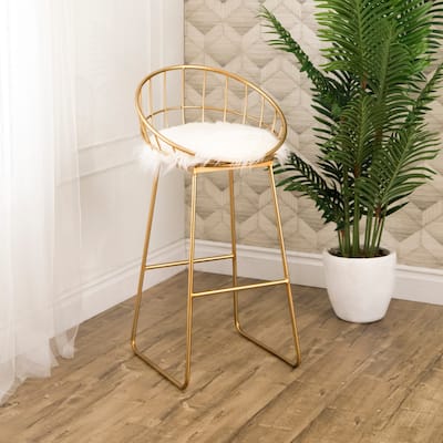 Silver Orchid Banks Faux Fur 37.5-inch Bar Stool