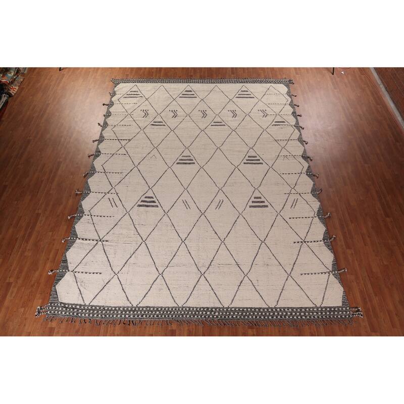 Trellis Moroccan Large Area Rug Hand-Knotted Wool Carpet - 11'4"x 15'6"