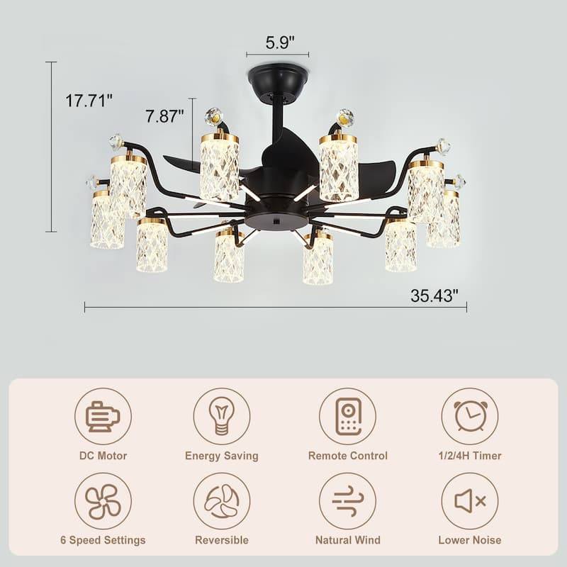 Modern Fandelier with Light and Remote, Modern luxury LED Chandelier Ceiling Fan for Living Room