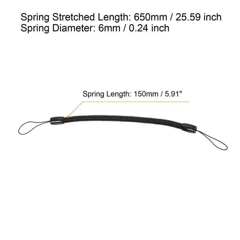 8pcs 5" Plastic Retractable Spring Coil Strap Key Holder Stylus Lanyard - Black - 6"