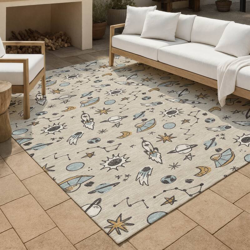 Machine Washable Indoor/ Outdoor Spaceship Chantille Rug - Beige - 8' x 10'