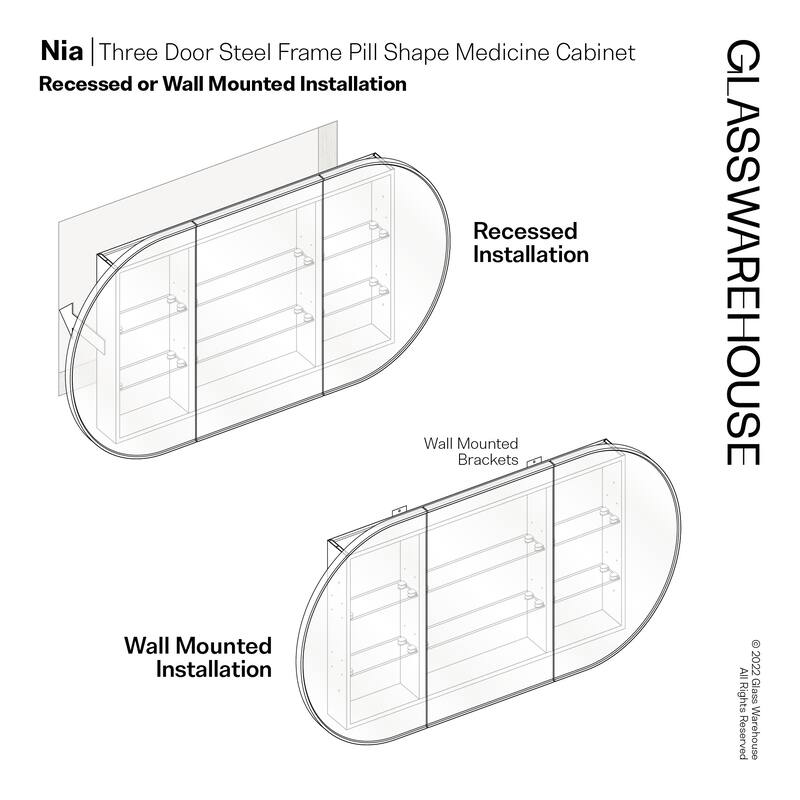 Glass Warehouse SC3-PL-60X30 Nia 60" x 30" Framed Triple Door Medicine