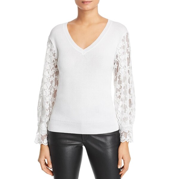 white sweater with lace sleeves