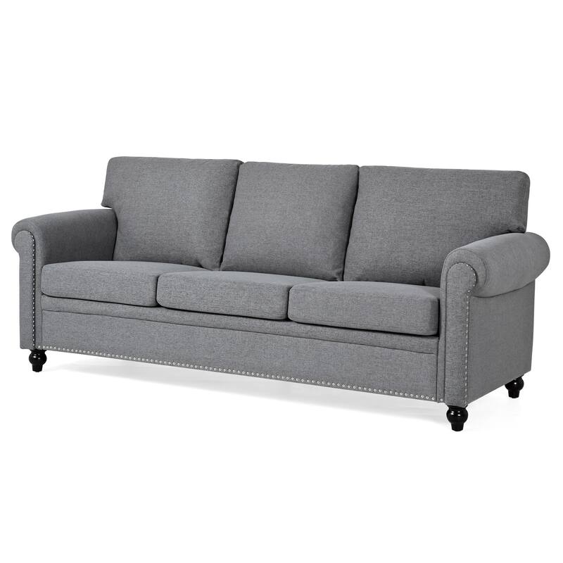 83.86" Upholstered 3-seater Sofa with Nailheads and Birch Feet for Living Room