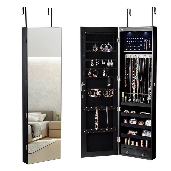 Shop Gymax Wall Door Mounted Mirrored Jewelry Cabinet Storage