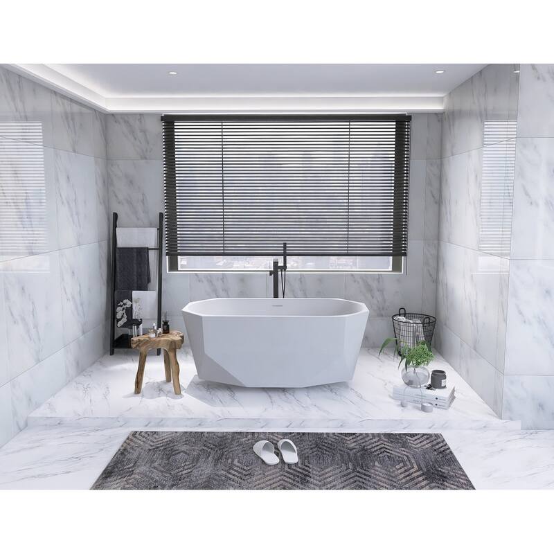 Indigo Home 59 inch Soaking Diamond Style Bathtub in Glossy White