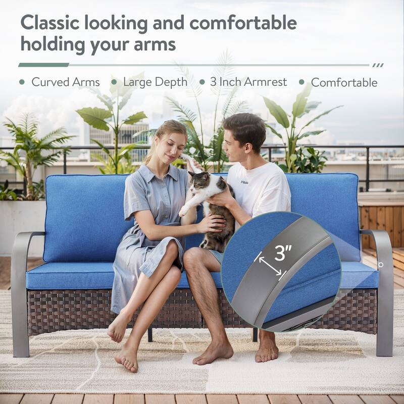 Outdoor Wicker Sofa with Swivel Chair and Ottoman