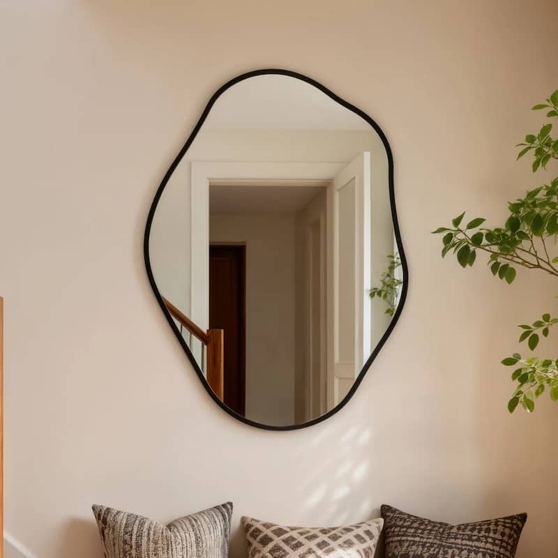 Irregular Mirrors for Wall Asymmetrical Metal Frame Decorative Mirror - 24" x 32" - Black