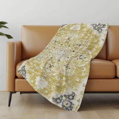 Premium Machine Washable ASB93 Traditional Medallion Sherpa Throw Blanket