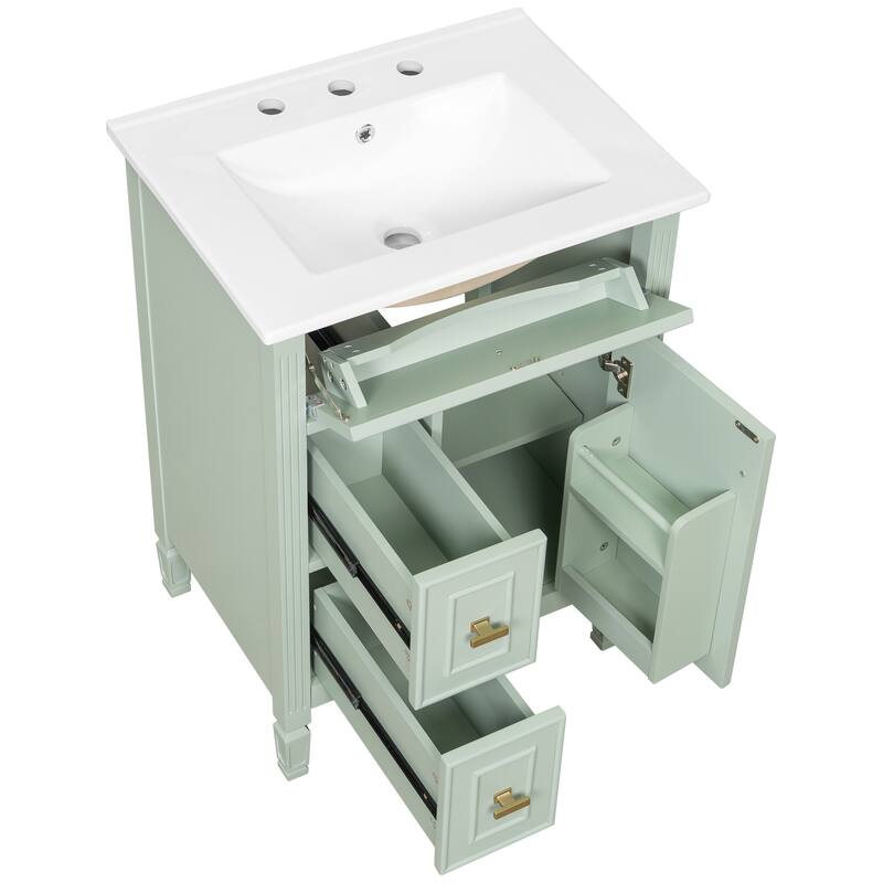 24 Inch Bathroom Vanity with Ceramic Sink Combo, Undermount Vanity Sink Cabinet Bathroom Storage Cabinet for Small Space