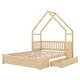 preview thumbnail 6 of 7, Queen Size House-shaped Bed with Half-guard, Wooden Platform Bed with Two Recess Handle Drawers, Natural