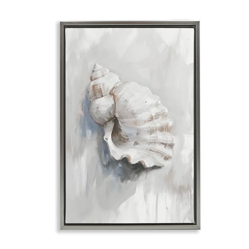Stupell Neutral Curved Seashell Framed Floater Canvas Wall Art Design By Ramona Murdock - 17 x 25 - Grey
