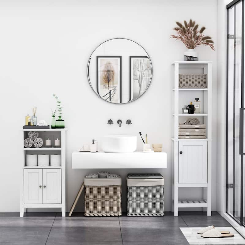 Kleankin Bathroom Cabinet Organizer with 2-Tier Open Shelves, Double Door Enclosed Storage and Elevated Base