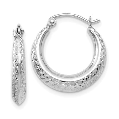 Curata 14k White Gold 19mm Textured Crescent Hoop Earrings