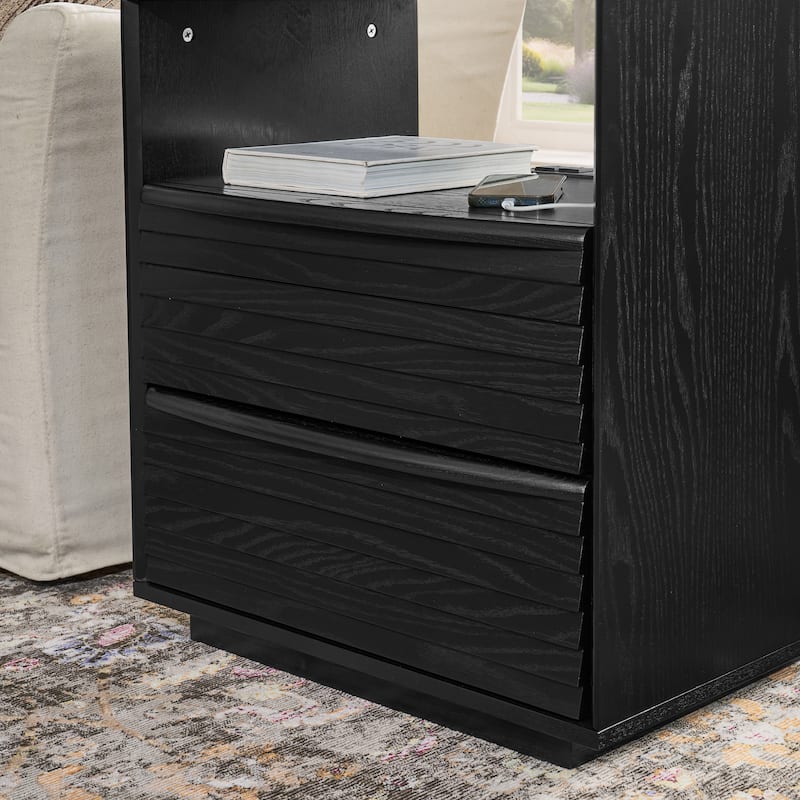 GDFStudio - Everstead Solid Wood Mid Century Modern TV Stand with Charging Station