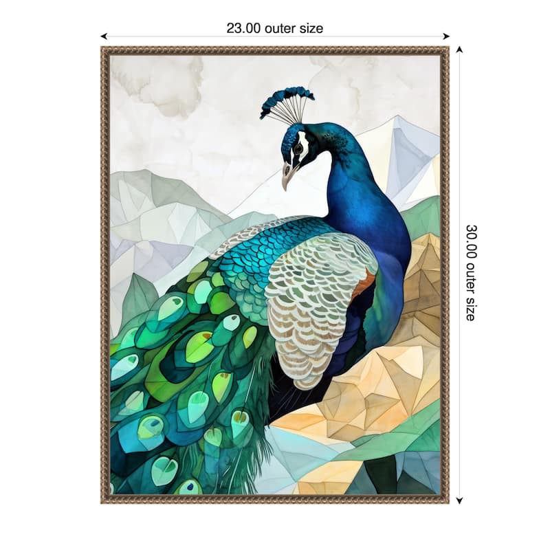 Animal Watercolor Art Bird Peacock by Justyna Jaszke Framed Canvas Wall Art - 23 x 30 in