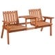 preview thumbnail 1 of 9, Bistro Set,Outsunny Patio Bench,Garden Bench with Middle Table and Umbrella Hole,Wooden Outdoor Bench for Patio Orange