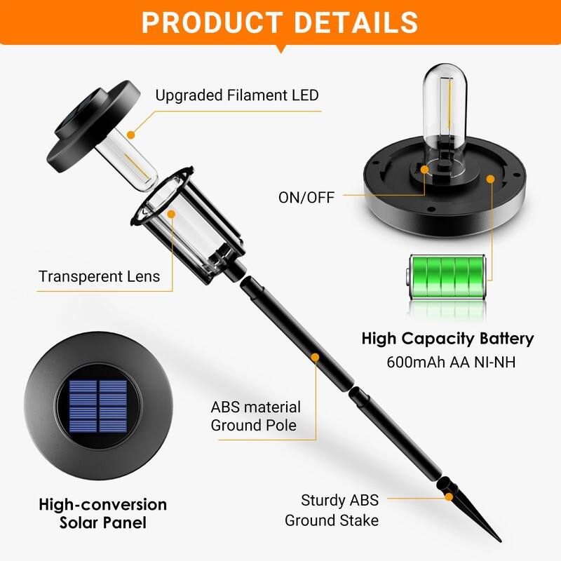 Solar Pathway Lights, IP65 Waterproof Outdoor Garden Lighting, Warm White