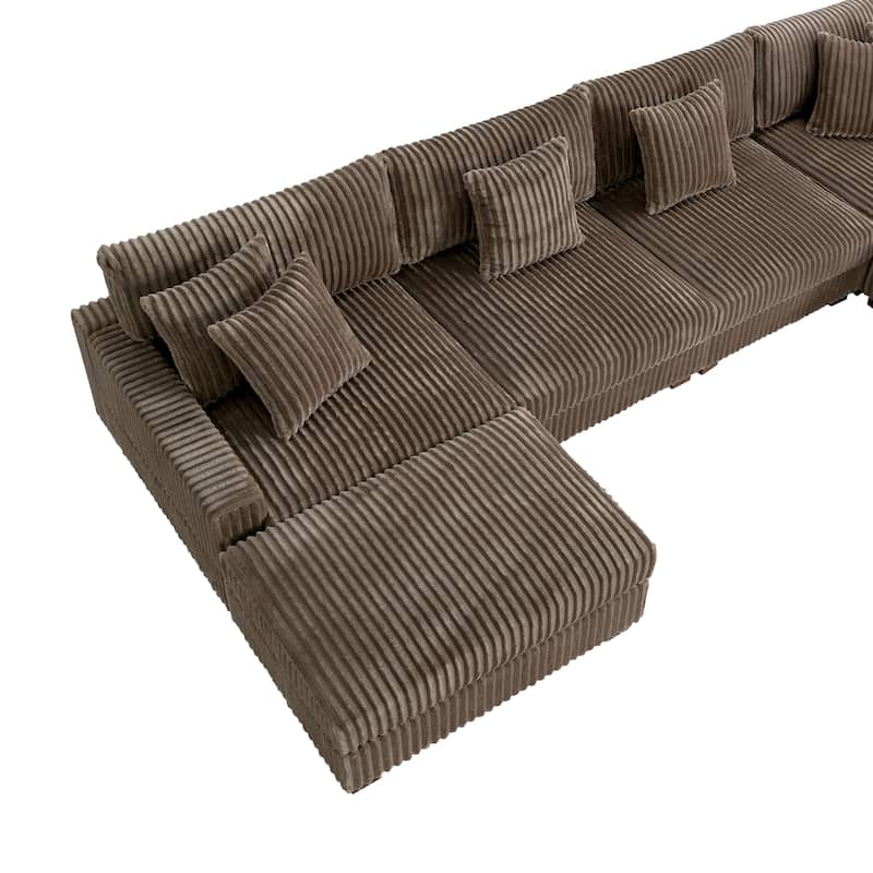 Anne 150" W Upholstered Plush Corduroy Modular Sectional Sofa