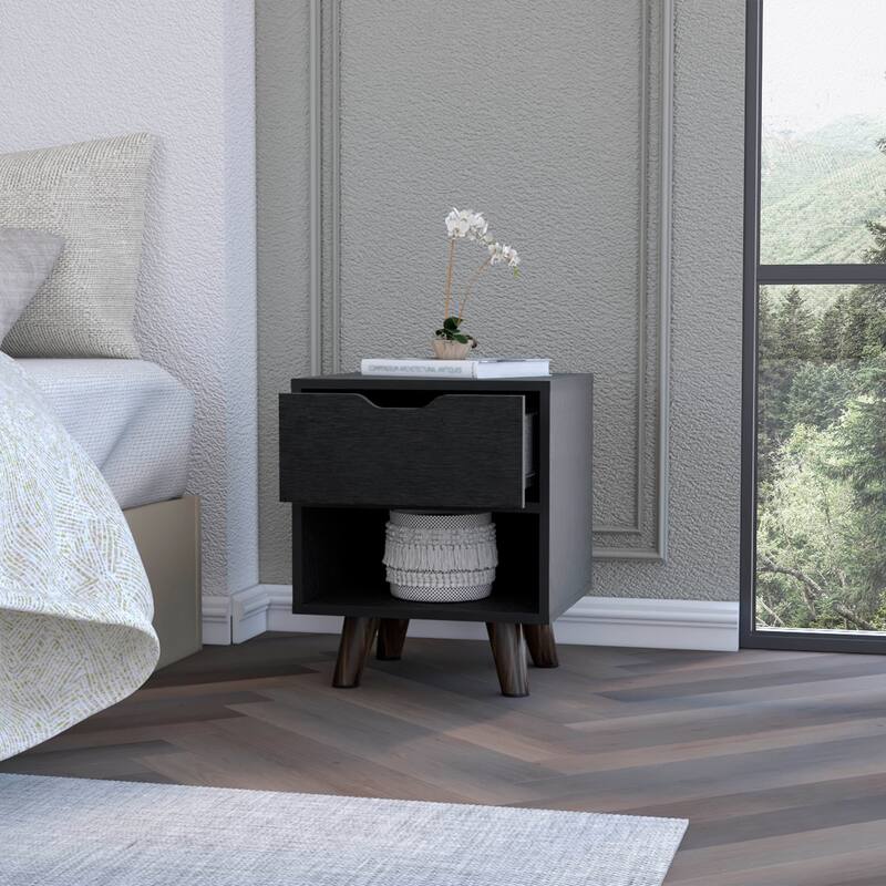 1-Drawer Open Shelf Nightstand with Ample Storage