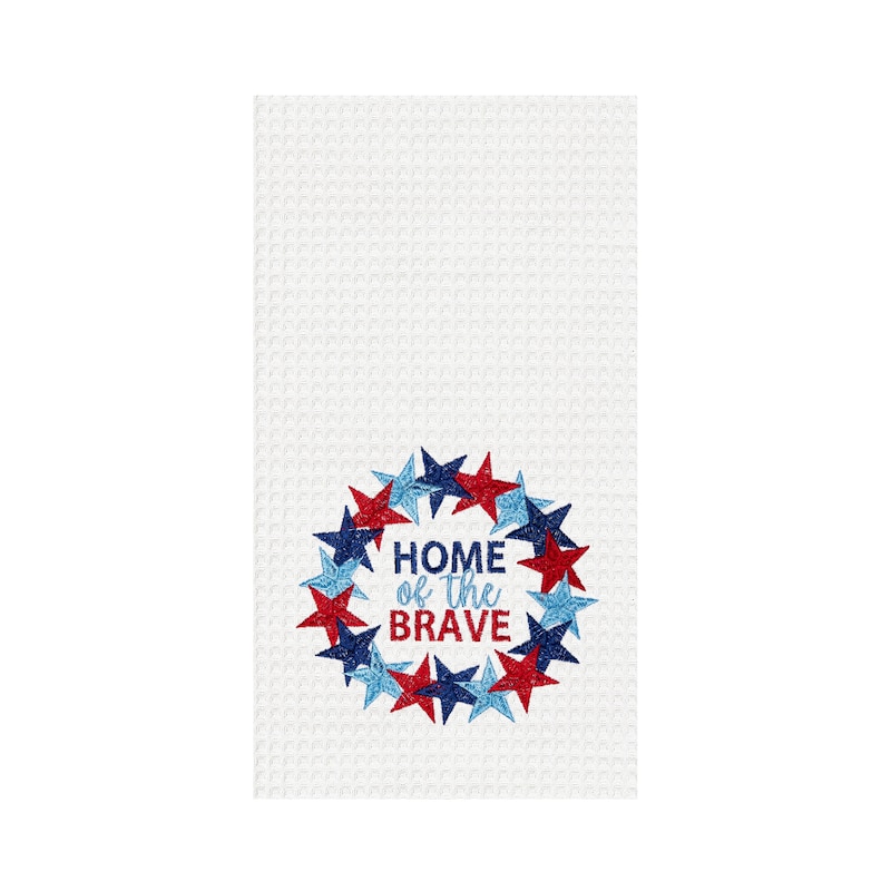 Home Of The Brave Wreath 4th of July Cotton Kitchen Towel Patriotic Dishtowel Decoration
