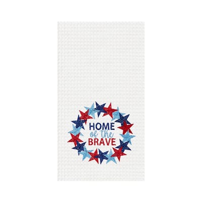 Home Of The Brave Wreath 4th of July Cotton Kitchen Towel Patriotic Dishtowel Decoration