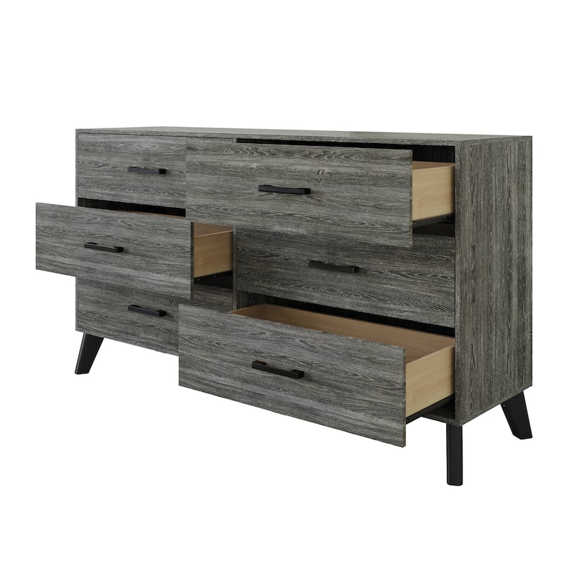 CraftPorch Corduroy 4-pieces Mid-Century Modern Black Bed with Dark Grey Furniture Bedroom Set